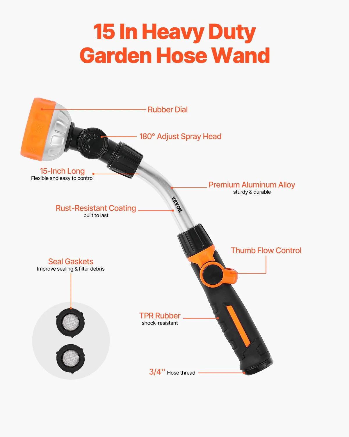 Heavy Duty Garden Hose Wand 15-Inch Long with 8 Spray pattern - ROCKY MOUNTAIN HOMESTEAD