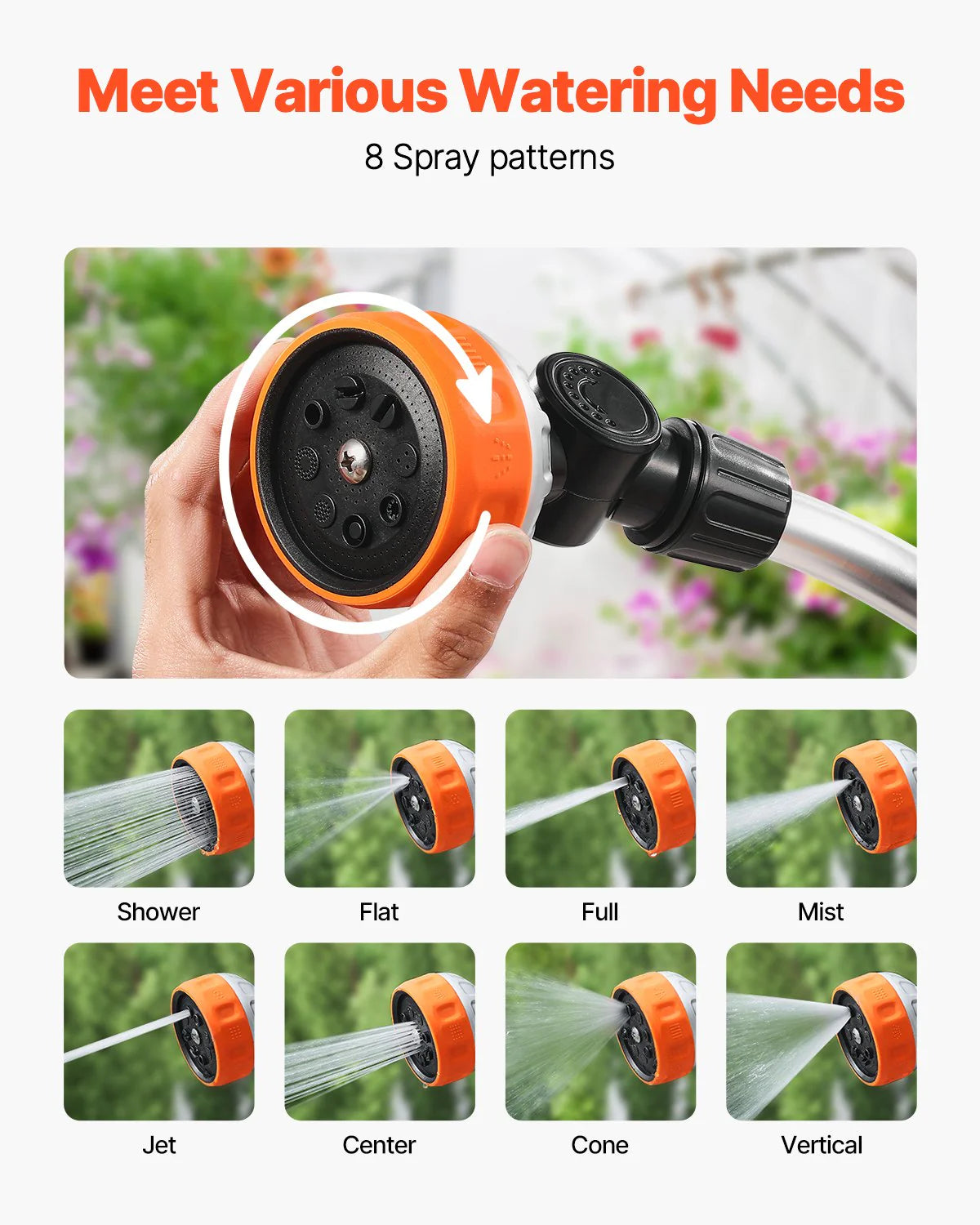 Heavy Duty Garden Hose Wand 15-Inch Long with 8 Spray pattern - ROCKY MOUNTAIN HOMESTEAD