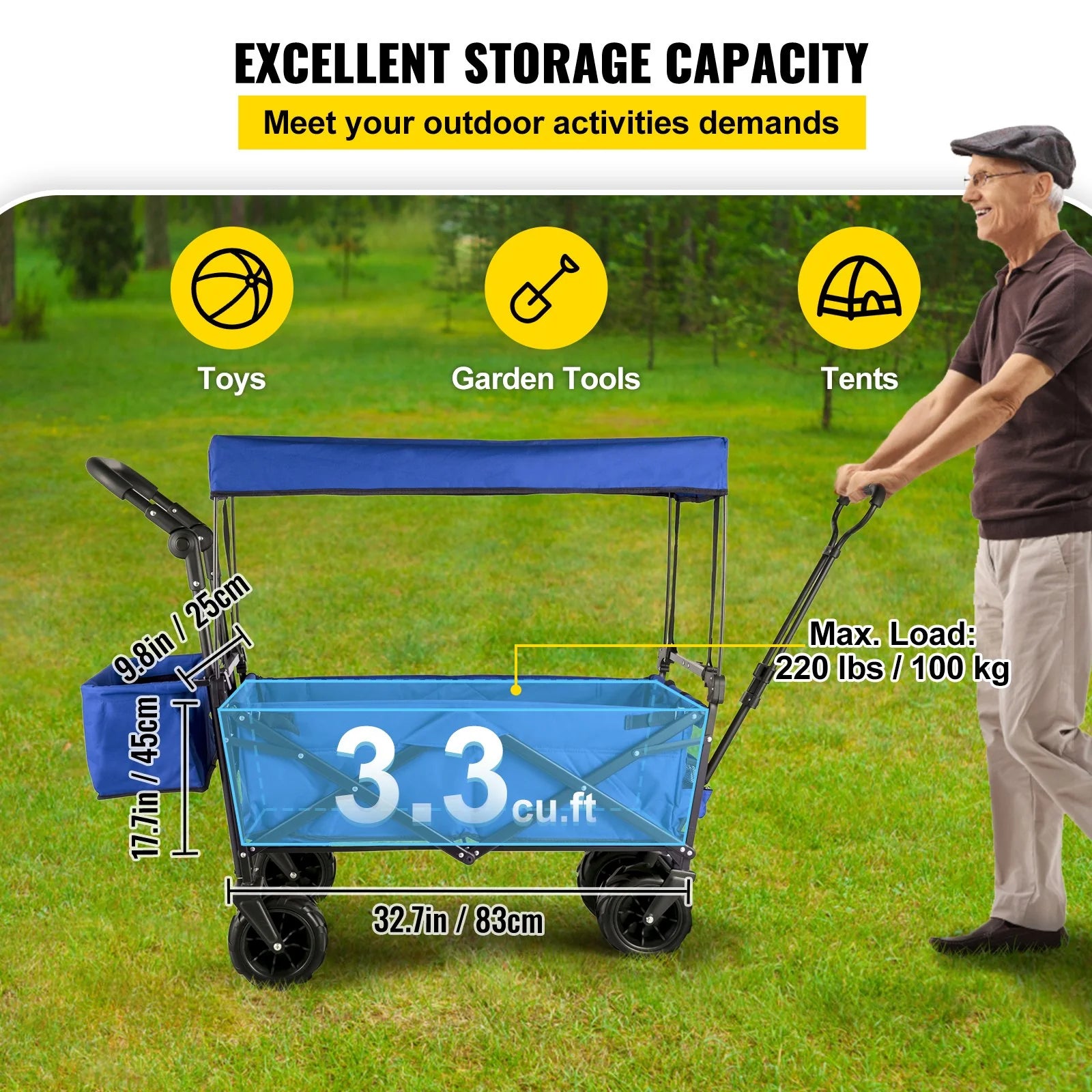 VEVOR Extra Large Collapsible Garden Cart with Removable Canopy "blue" - ROCKY MOUNTAIN HOMESTEAD 