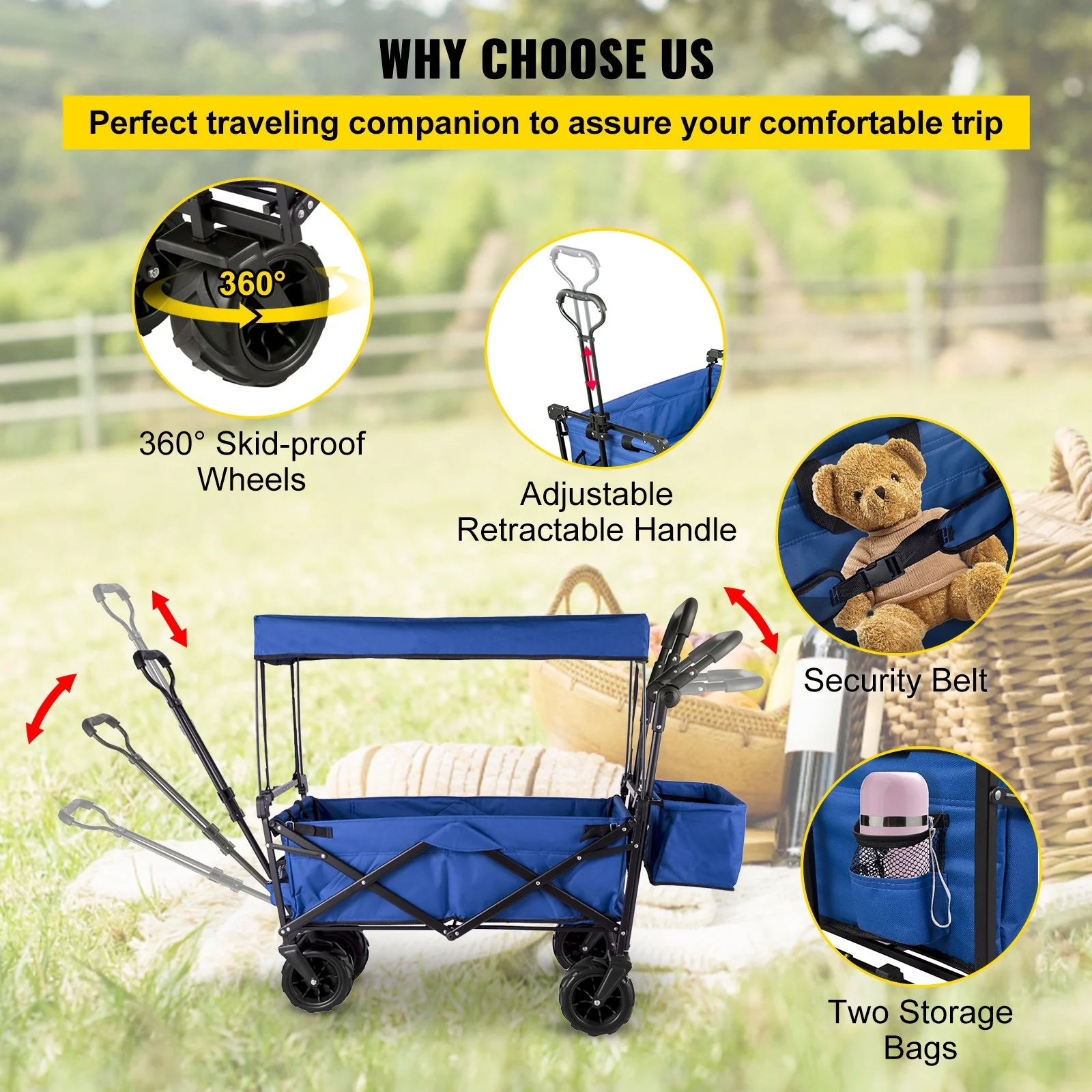 VEVOR Extra Large Collapsible Garden Cart with Removable Canopy "blue" - ROCKY MOUNTAIN HOMESTEAD 