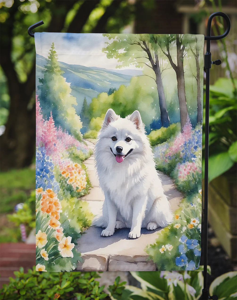 American Eskimo Spring Garden Garden Flag - ROCKY MOUNTAIN HOMESTEAD 