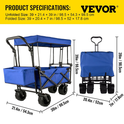 VEVOR Extra Large Collapsible Garden Cart with Removable Canopy "blue" - ROCKY MOUNTAIN HOMESTEAD 