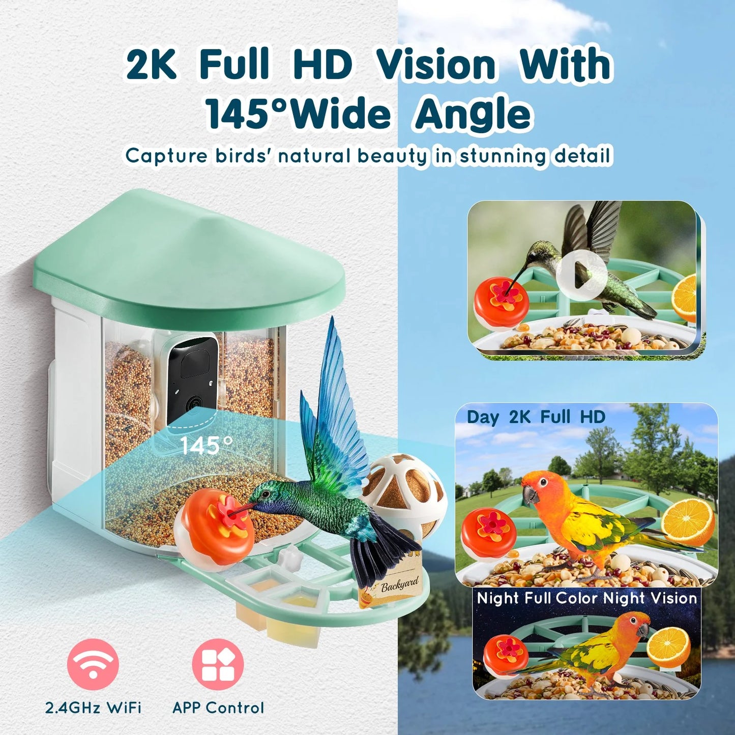 VEVOR Smart Bird Feeder with Camera 2K HD AI Identify Bird Species Auto Capture - ROCKY MOUNTAIN HOMESTEAD 