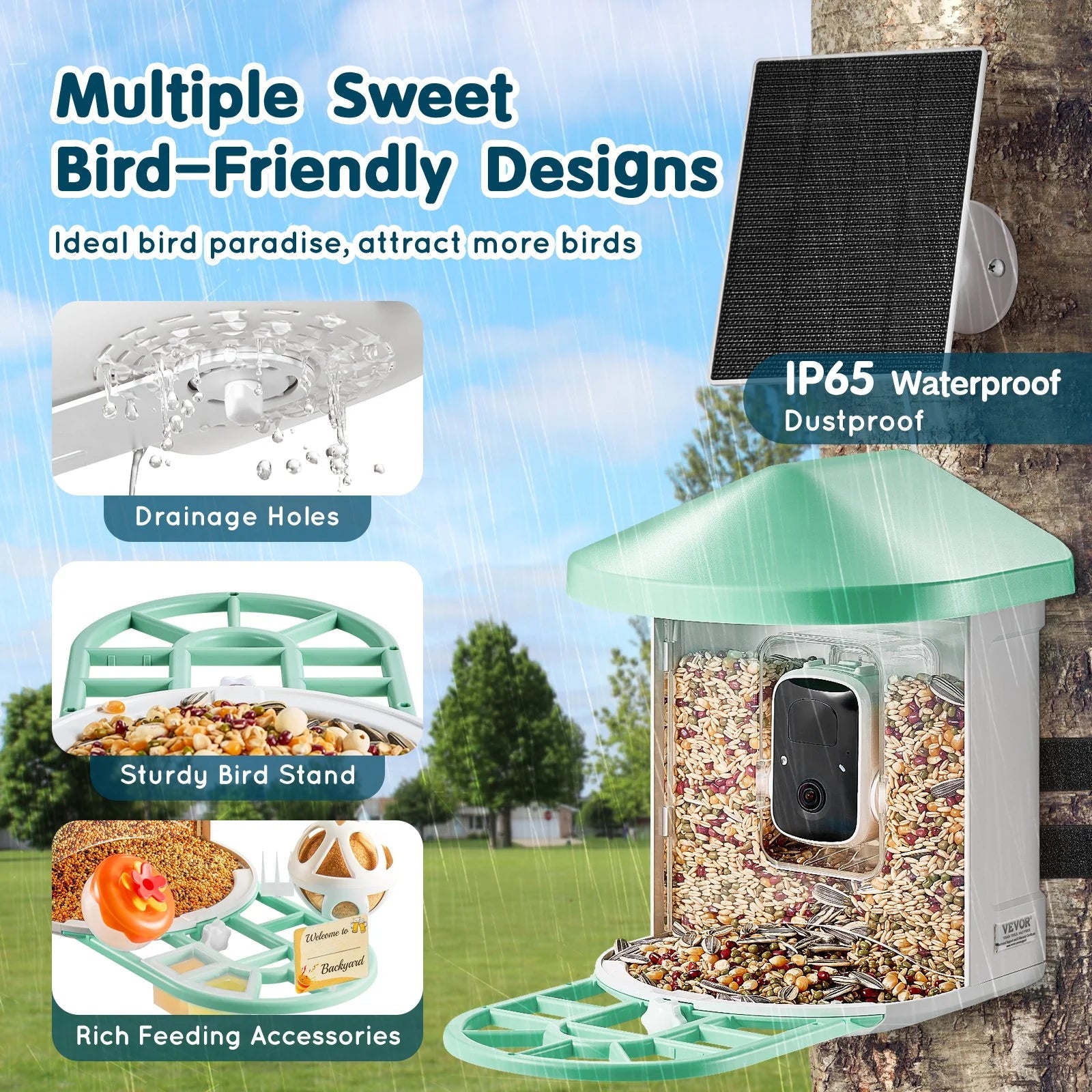 VEVOR Smart Bird Feeder with Camera 2K HD AI Identify Bird Species Auto Capture - ROCKY MOUNTAIN HOMESTEAD 