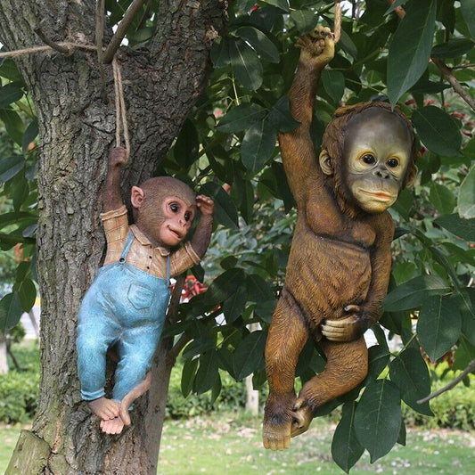 Monkey Chimp Hanging Rope Garden Ornament Outdoor Statue Sculpture Resin Decor - ROCKY MOUNTAIN HOMESTEAD 