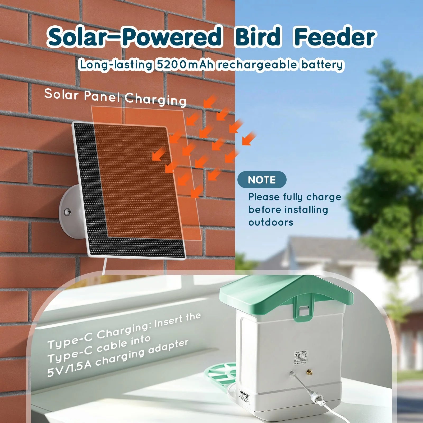 VEVOR Smart Bird Feeder with Camera 2K HD AI Identify Bird Species Auto Capture - ROCKY MOUNTAIN HOMESTEAD 