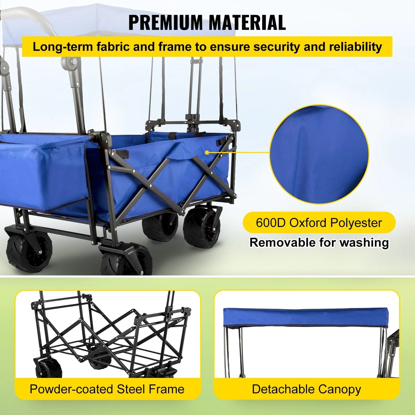 VEVOR Extra Large Collapsible Garden Cart with Removable Canopy "blue" - ROCKY MOUNTAIN HOMESTEAD 