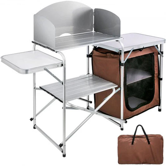 Camping Kitchen Table Picnic Cabinet Folding Cooking Storage Rack Portable Brown - ROCKY MOUNTAIN HOMESTEAD 